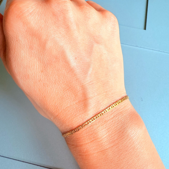 10K Solid Gold 2mm Mariner Flat Chain Classic Bracelet 6.75" - Picture 3 of 7